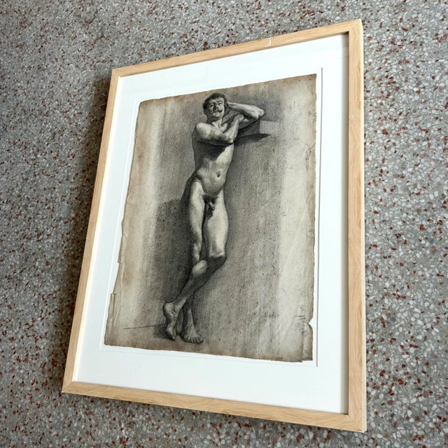 Late 20th Century Vintage Boho Male Nude Figure Drawing For Sale - Image 5 of 6