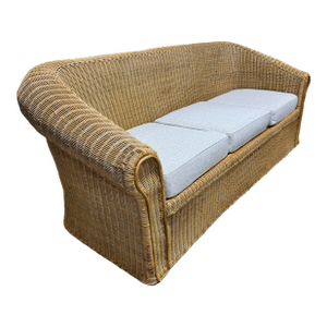 Vintage Boho Coastal Wicker Sofa Thibaut Performance Fabric