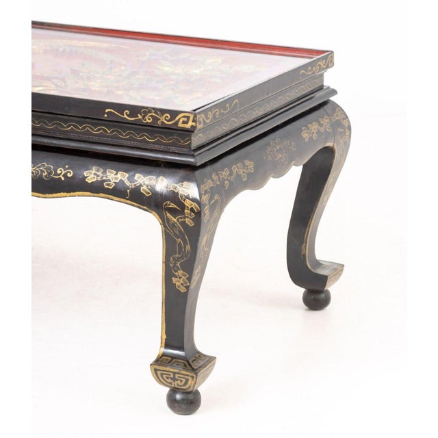 Wood Chinoiserie Gilt and Black Lacquered Low Table For Sale - Image 7 of 9