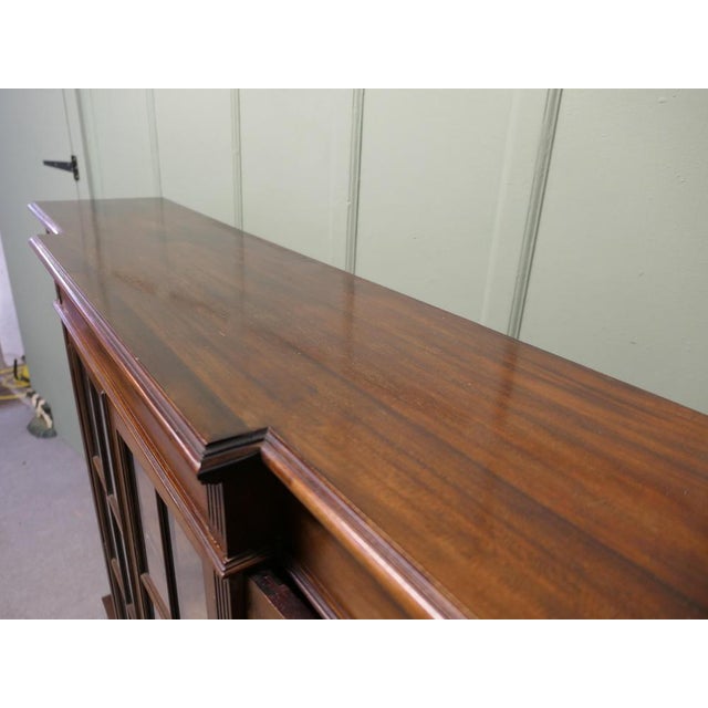 Wood Long Break Front Bookcase in Walnut For Sale - Image 7 of 8