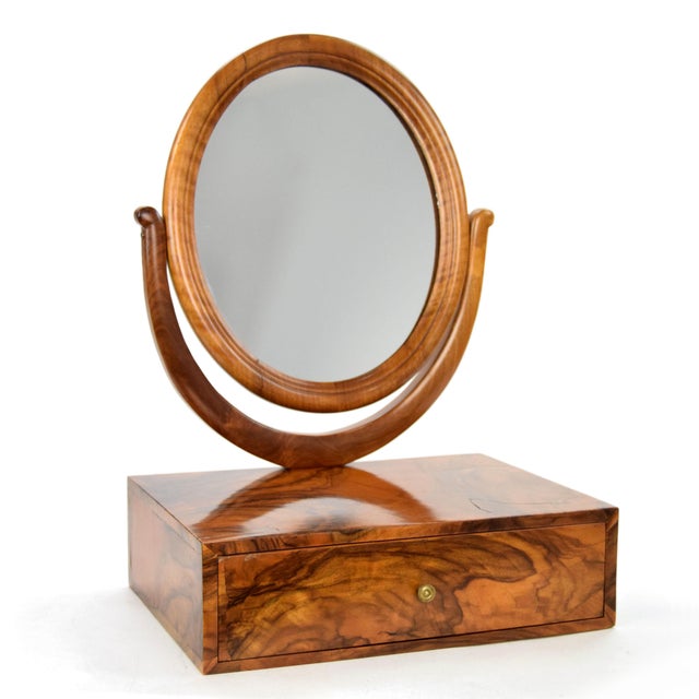 Brown Walnut Burl Table Top Vanity Mirror with Drawer, 19th Century For Sale - Image 8 of 8