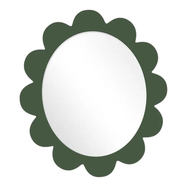Fleur Home x Chairish Iris Oval Mirror in Duck Green, 31x26 For Sale