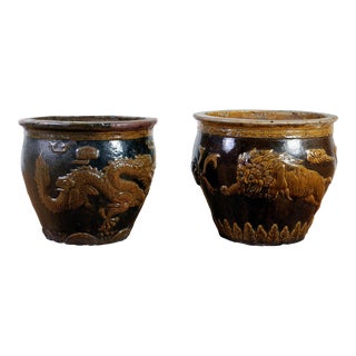 Pair of Chinese Glazed Earthenware Planters, 20th Century For Sale