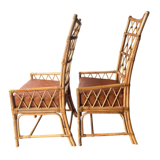 1980s Vintage Palecek High Back Arm Chairs With Leather Seats, a Pair For Sale - Image 5 of 16