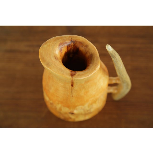 Rustic Handcarved Decorative Wooden Tankard With Antler Handle - Montana Artisan Signed 2005 For Sale - Image 13 of 13