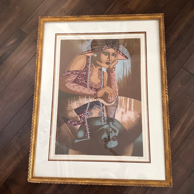 Art Deco 1970s Isaac Stavans Art Deco Woman Signed Lithograph For Sale - Image 3 of 10