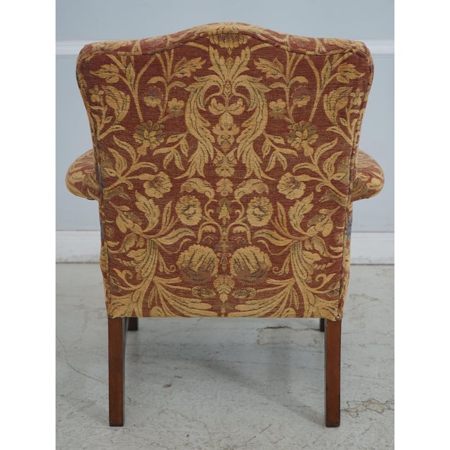 Chippendale Newly Upholstered Damask Print Open Arm Library Chair For Sale - Image 4 of 18