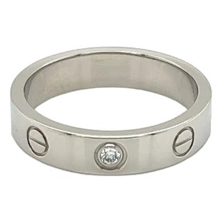 Cartier Mini Love 1 Diamond 18k Gold Band Ring W/Cert - Size 5 For Sale