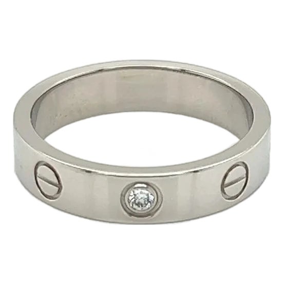 Cartier Mini Love 1 Diamond 18k Gold Band Ring W/Cert - Size 5 For Sale