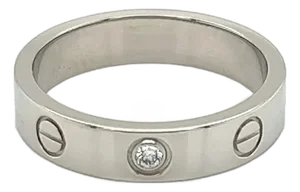Cartier Mini Love 1 Diamond 18k Gold Band Ring W/Cert - Size 5