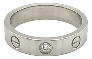 Mid 20th Century Cartier Mini Love 1 Diamond 18k Gold Band Ring w/Cert - Size 5