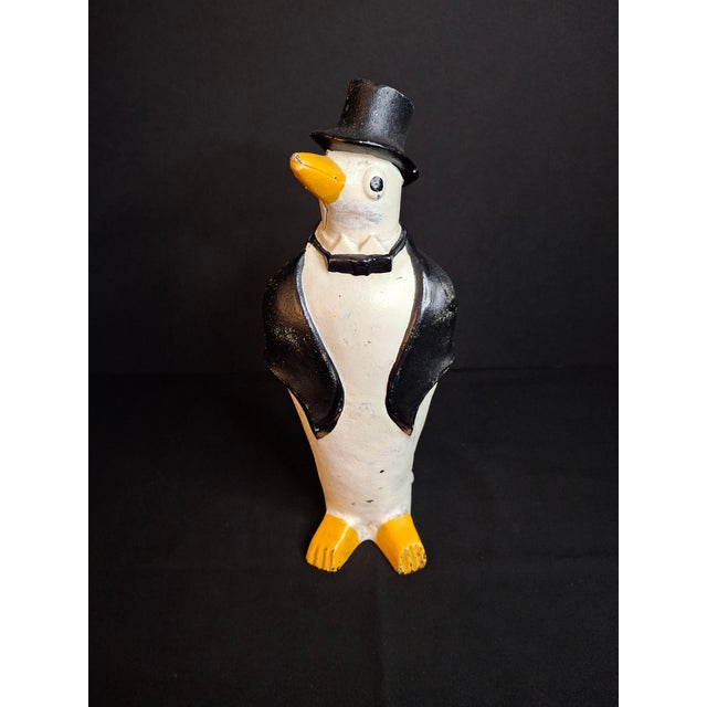Hubley Manufacturing Company Antique Hubley #463 Cast Iron Dapper Penguin Top Hat Bow Tie Doorstop Circa 1930s For Sale - Image 4 of 18