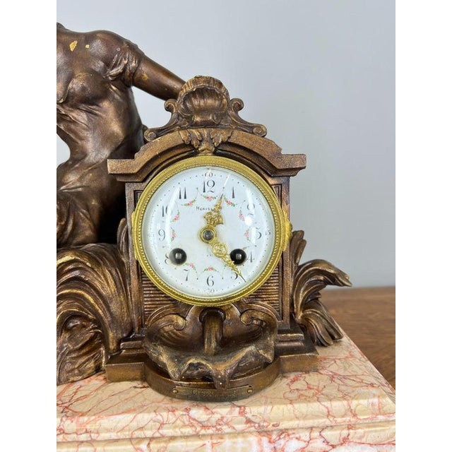 Metal French Art Nouveau Style Bronze Mantel Clock Garniture For Sale - Image 7 of 16