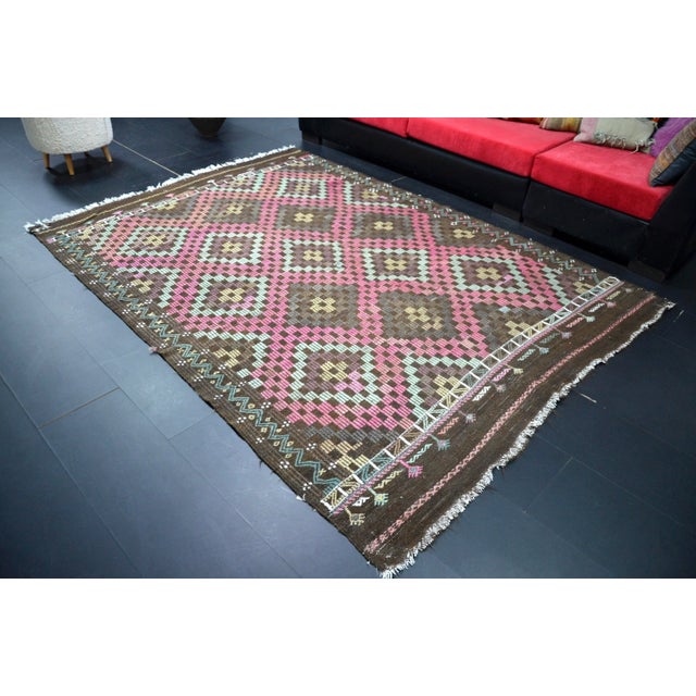 1960s Turkish Handwoven Kilim Rug For Sale - Image 4 of 10