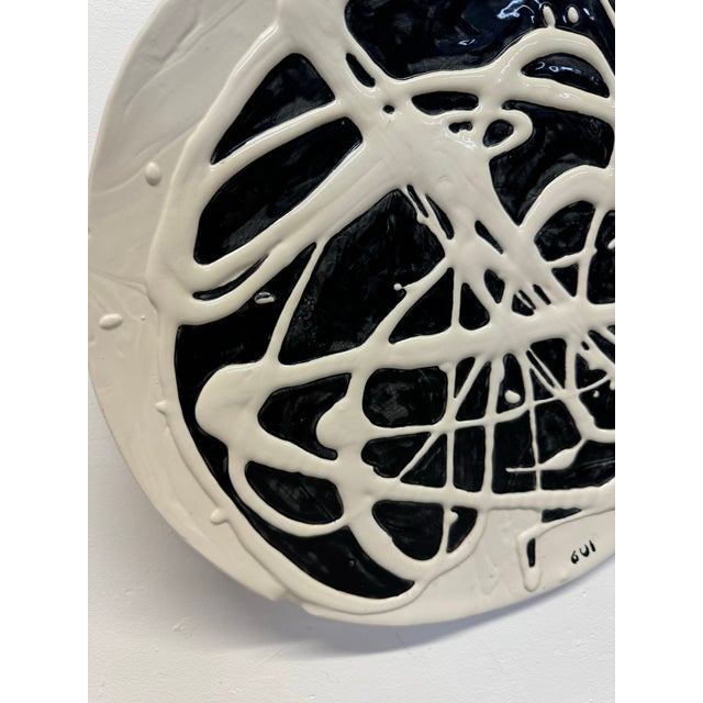 Black Modern Artisan Crafted Ceramic Plate Signed Gui For Sale - Image 8 of 12