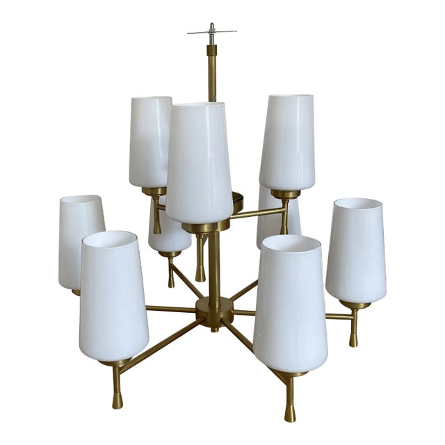 Brass Chandelier With Glass Shades For Sale