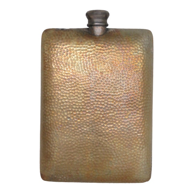 Early 20th Century Hammered Hip Whiskey Liquored 1920s Metal Flask 4713b For Sale