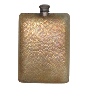 Early 20th Century Hammered Hip Whiskey Liquored 1920s Metal Flask 4713b