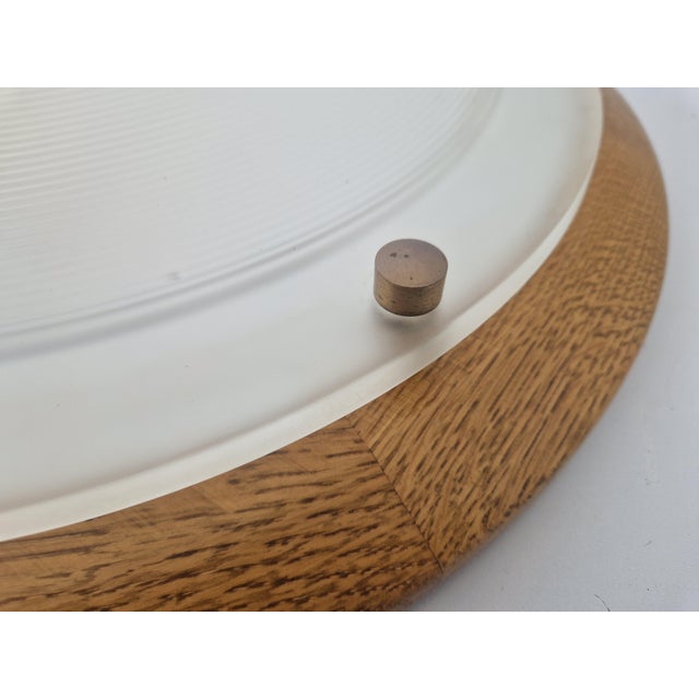 Large Flushmount Lamp in Oak and Glass from Hustadt Leuchten, 1970s For Sale - Image 4 of 8