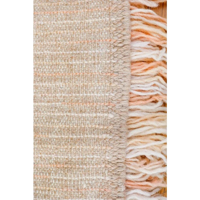 Peach Reversible Peach and Pink Ultra Shag Moroccan Wool Rug With Beige Stripe Back 5x8' For Sale - Image 8 of 8