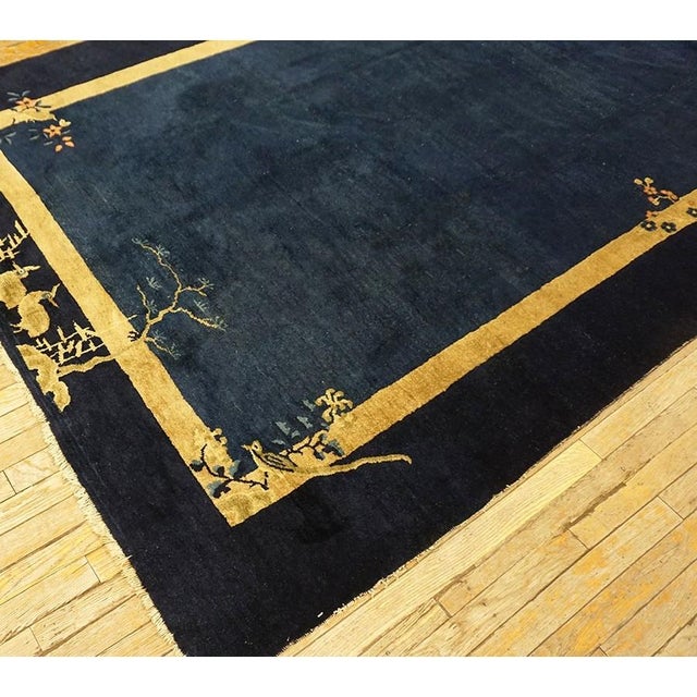 1920s 1920s Navy Blue Solid Birds Deco Antique Chinese Peking Hallway Runner Rug For Sale - Image 5 of 10