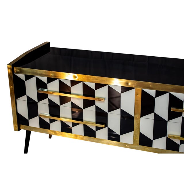 Italian Sideboard with Handmade Artistic Glass from Justfurnituress SRL For Sale - Image 6 of 12