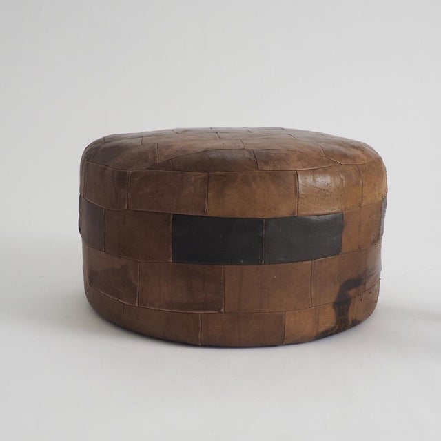 Boho Chic Vintage Leather Patchwork Ottoman, 1960s For Sale - Image 3 of 15