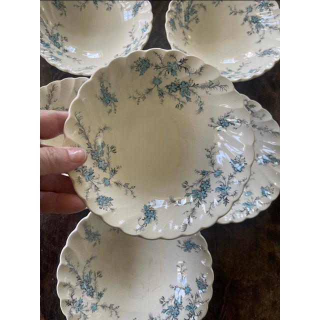 Ceramic Early 20th Century Blue and Black Staffordshire Forget Me Not 6 3/8” Bowls - Set of Eight (8) For Sale - Image 7 of 7