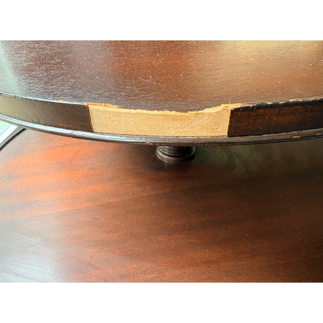 Brown Verified Omega Cinema Props and Pathe Industries Hollywood Production Provenance, Early Victorian Two-Tier Mahogany Dumbwaiter Table, Turned Pedestal For Sale - Image 8 of 12