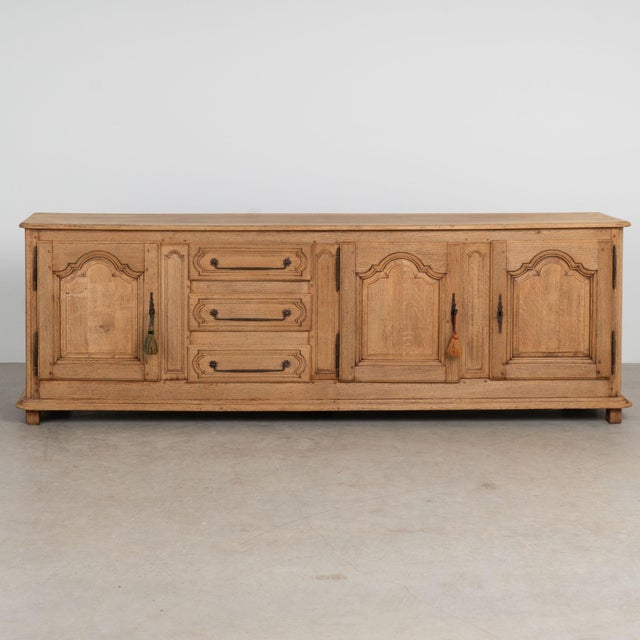 French Provincial 19th Century French Bleached Oak Long Sideboard Buffet For Sale - Image 3 of 17