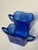 Glass Vintage Art Deco "Chevron" Cobalt Blue Depression Glass Sugar & Creamer Set For Sale - Image 7 of 10