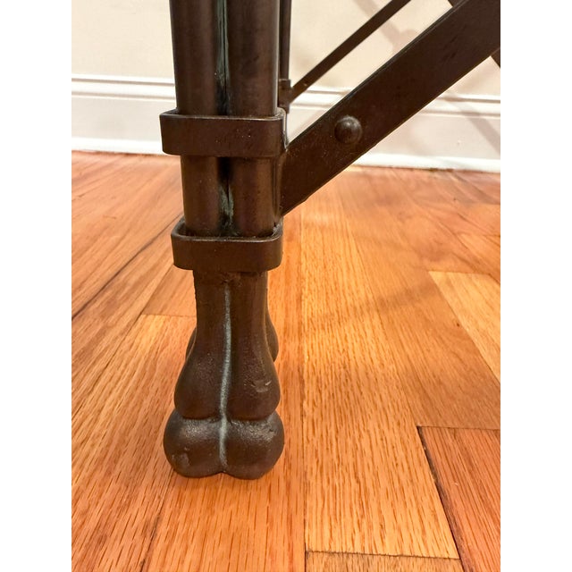 Metal Maitland Smith Leather, Bronzed Wrought-Iron and Glass Side Table For Sale - Image 7 of 11