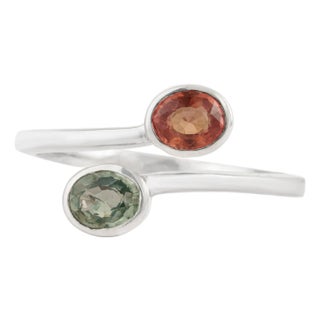 14k Gold Modern Toi Et Moi Natural Multi Sapphire Open Bypass Ring Size 7 For Sale