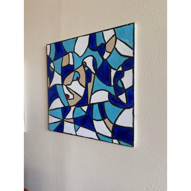 Original contemporary abstract painting by Gavin Mc Groggan, featuring a bold geometric composition in layered shades of...