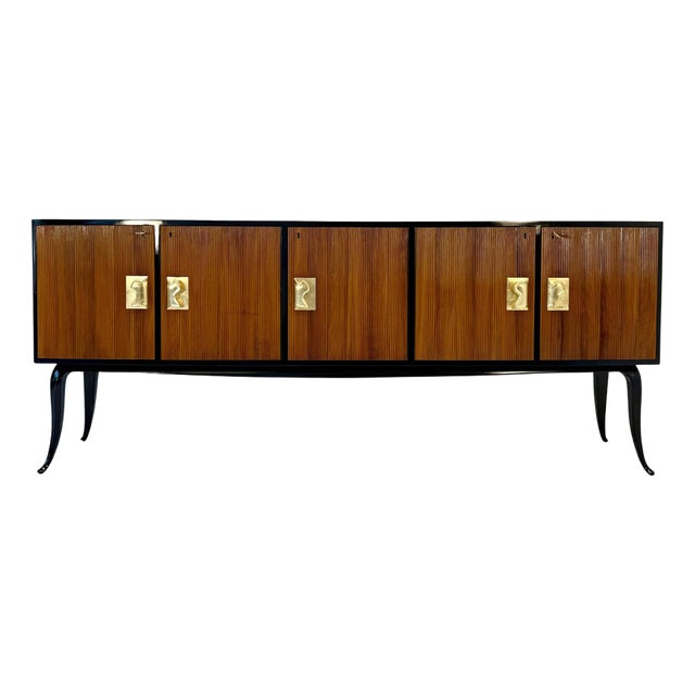 Art Deco Italian Lacquer Walnut and Gold Leaf Sideboard attributed to Osvaldo Borsani, 1950s For Sale