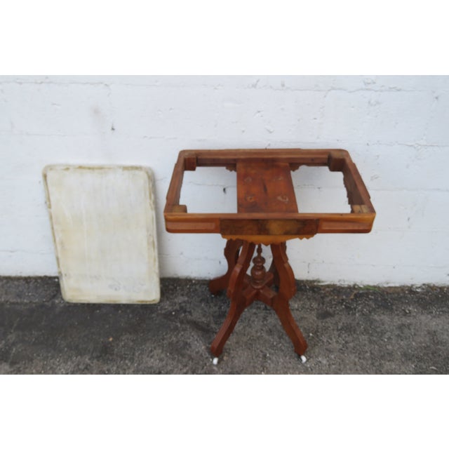 Late 1800s Victorian Eastlake Marble Top Carved Side Table 6296 For Sale In Miami - Image 6 of 16