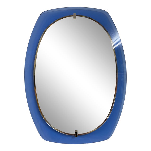 Blue Glass Mirror, Italy, 1970s For Sale