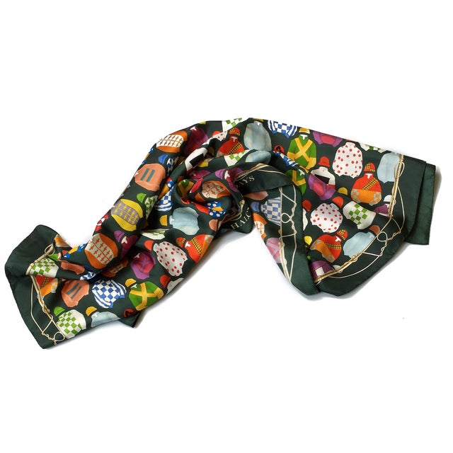 Traditional Scully & Scully X Halcyon Days Racing Silk Scarf, Green (New in S&s Red Box) For Sale - Image 3 of 3