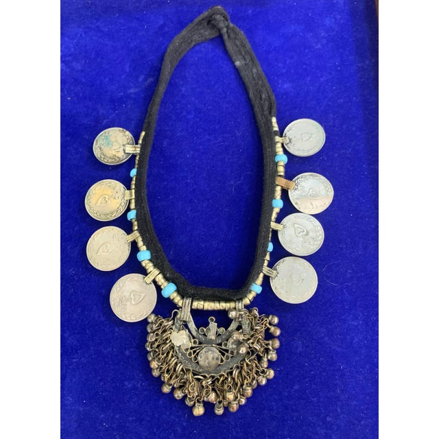 Mid 20th Century Mid 20th Century Afghan Tribal Kuchi Pendant Necklace Boho Jewelry Made With Coral and Turquoise For Sale - Image 5 of 7