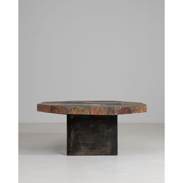 Octagonal Brutalist Slate Stone Table With Iron Base For Sale - Image 10 of 11