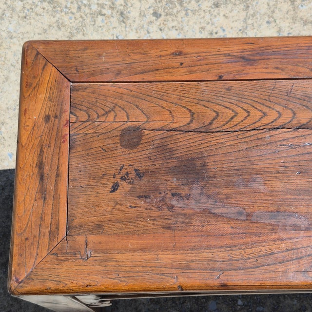 Vintage Asian Carved Elm Wood 46” Long Bench Accent Table Window Seat Plant Stand For Sale - Image 9 of 10