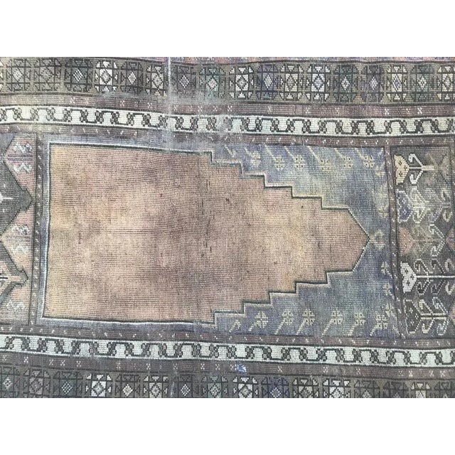 Turkish prayer rug with a mihrab design and orange, grey and pink colors, entirely hand knotted with wool velvet on wool...