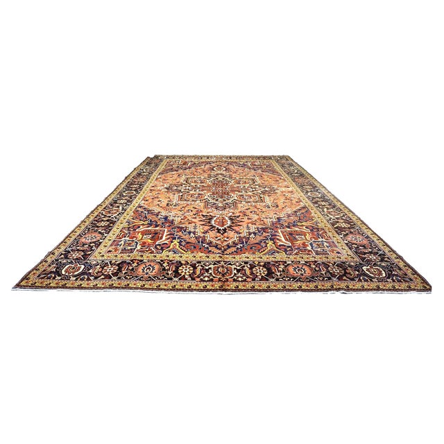 Vintage Persian Heriz Wool 13x20 Red, Orange & Black Handmade Oversized Area Rug #9902086 For Sale - Image 4 of 8