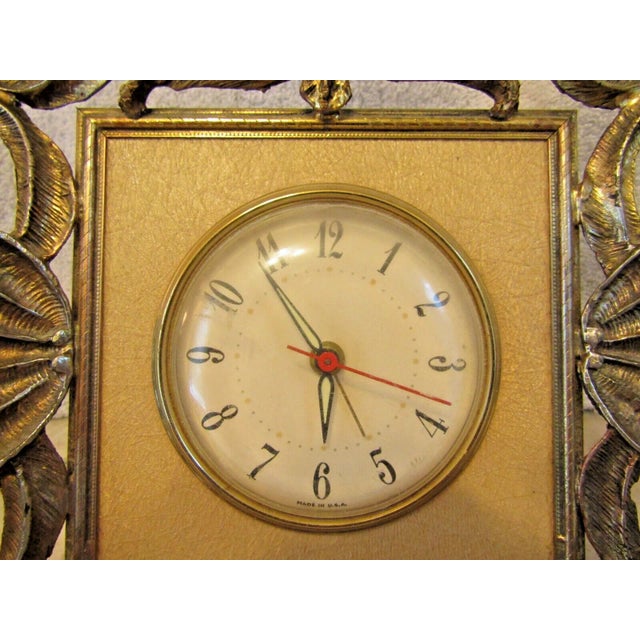 Vintage Mid-Century Modern French Style Ormulu Electric Table Clock For Sale - Image 4 of 7