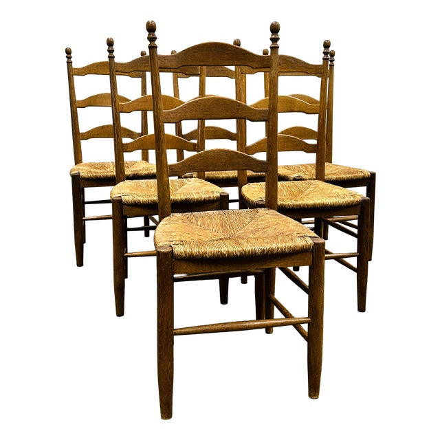 French Farmhouse Country Dining Chairs in Oak, 1970s, Set of 6 For Sale