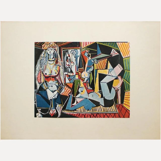 A vintage period full-color print of painting "Women of Algiers" by Pablo Picaso. Comes from an art folio published in the...