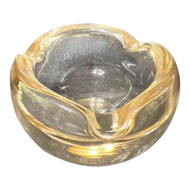 Vintage 1960s Signed by Daum Nancy France Amber Color Crystal Ashtray For Sale