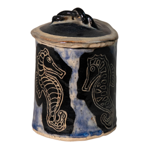 Handmade Studio Pottery Ceramic Jar With Lid and Starfish Motif, Signed