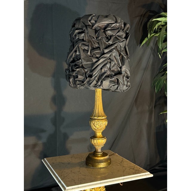 Late 19th Century Ornate Gold Table Lamp With Black Textured Statement Shade For Sale - Image 4 of 12