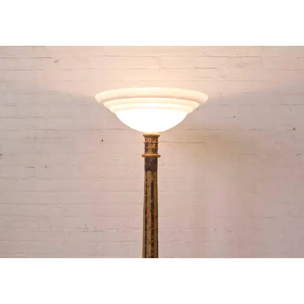 1900 - 1909 Antique Venetian Floor Lamp With Stone Inlay and Corroso Glass Shade For Sale - Image 5 of 6